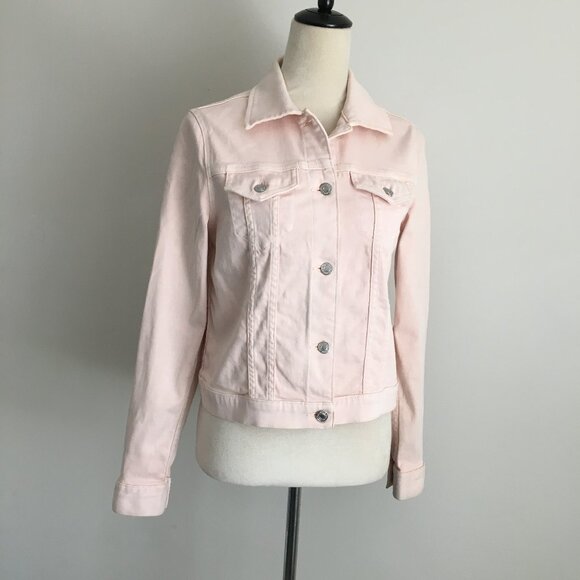 MICHAEL KORS Long Sleeve Peach Pink Logo Hardware Stretch Denim Jacket - Picture 1 of 11